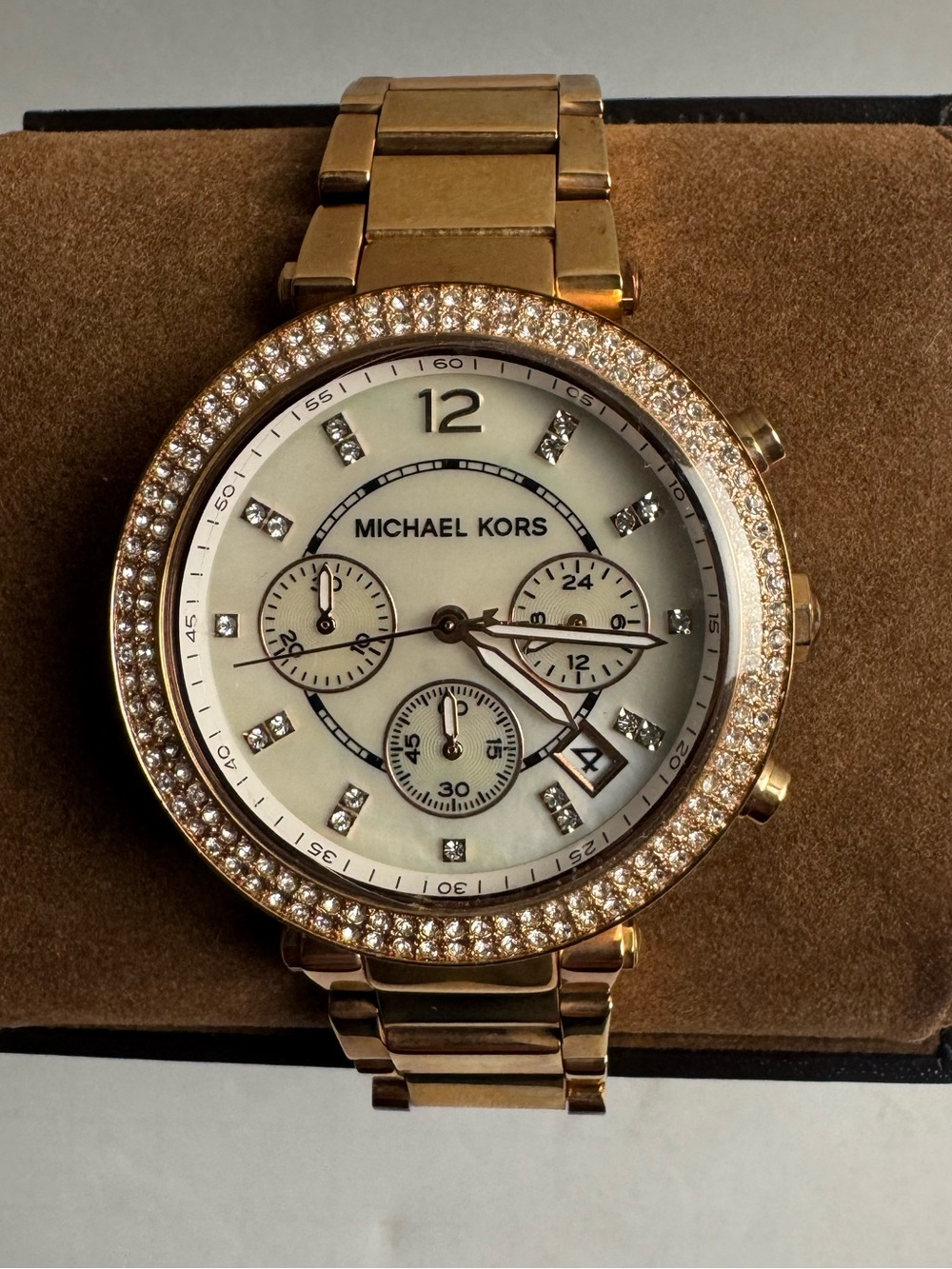 Michael Kors MK5491 Parker Rose Gold Crystal Glitz Chronograph Watch w/ Box